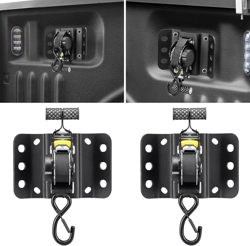 Hifybaty 2PCS Retractable Tie Down Straps for 2015-2025 Ford F150, Retractable Ratchet Straps 10 Ft Self Retracting Tie Down with Boxlink Plates Mounted Brackets Bed Mount Heavy Duty Bolt on - Image 1